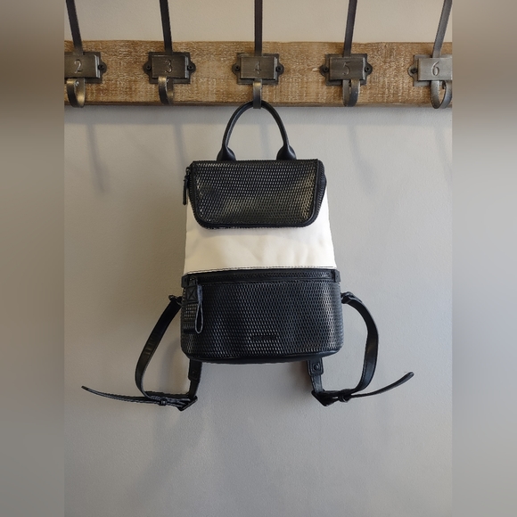 Nine West Faux Leather Backpack Purse In Black/White - Picture 2 of 10